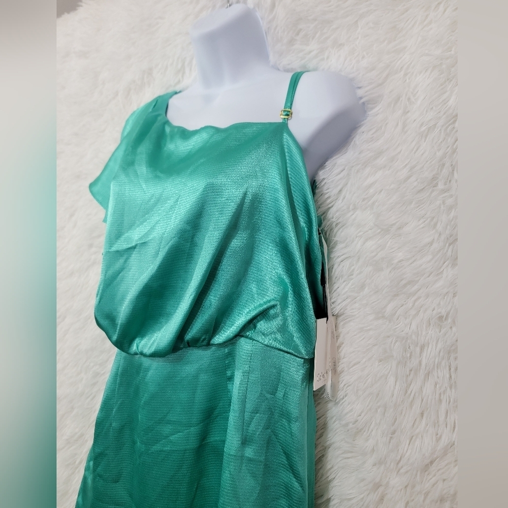 Calvin Klein One-Shoulder Spearmint Green Dress Size 8 - Picture 3 of 10